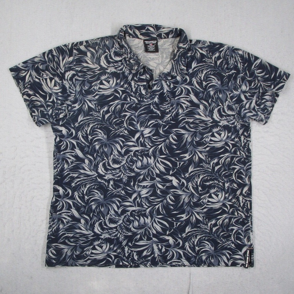 Polo Jeans Co Ralph Lauren Mens XL Blue White Palm Leaf Floral Polo Shirt USA